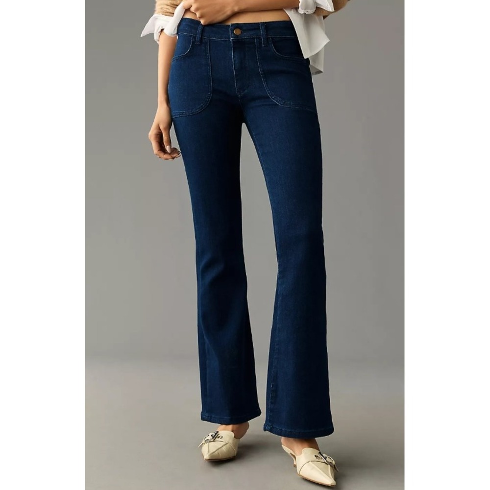 Pilcro Anthropologie The Icon Flare Jeans Dark Indigo Patch Pocket High Rise 27